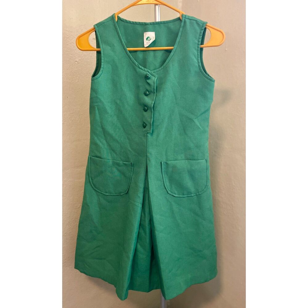 Vintage 1970s Girl Scout Junior Uniform Jumper Dress Green Size 10